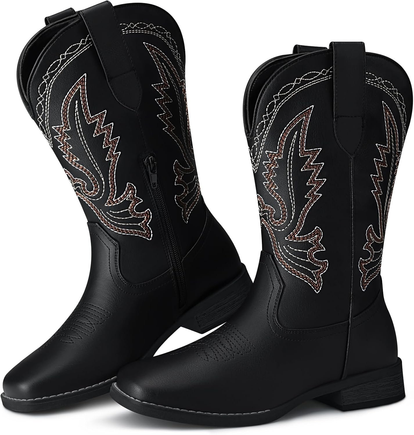 image:imageSHIBEVER Womens Western Cowboy Boots Square Toe Comfortable Wide MidCalf Embroidered PullOn Dress Cowgirl Boots with Arch Support for Theme Party amp Country ConcertBlack